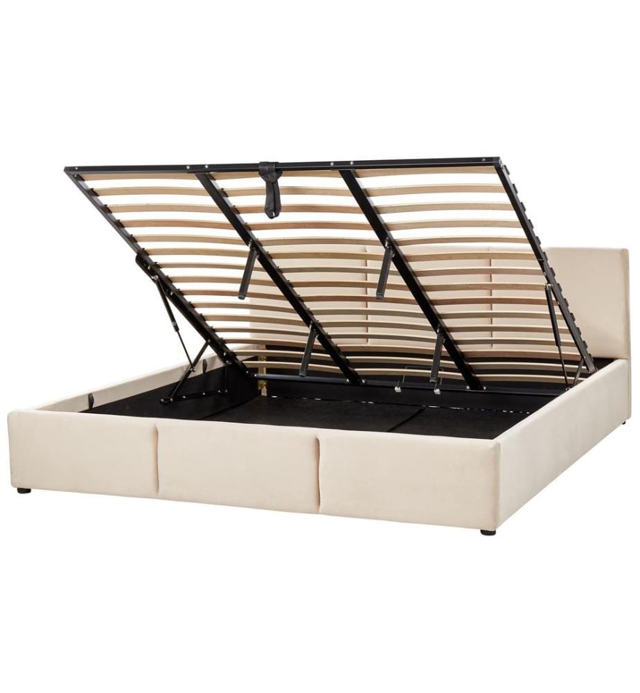 Lit ottoman Velours BOUSSE 180 x 200 cm Beige clair