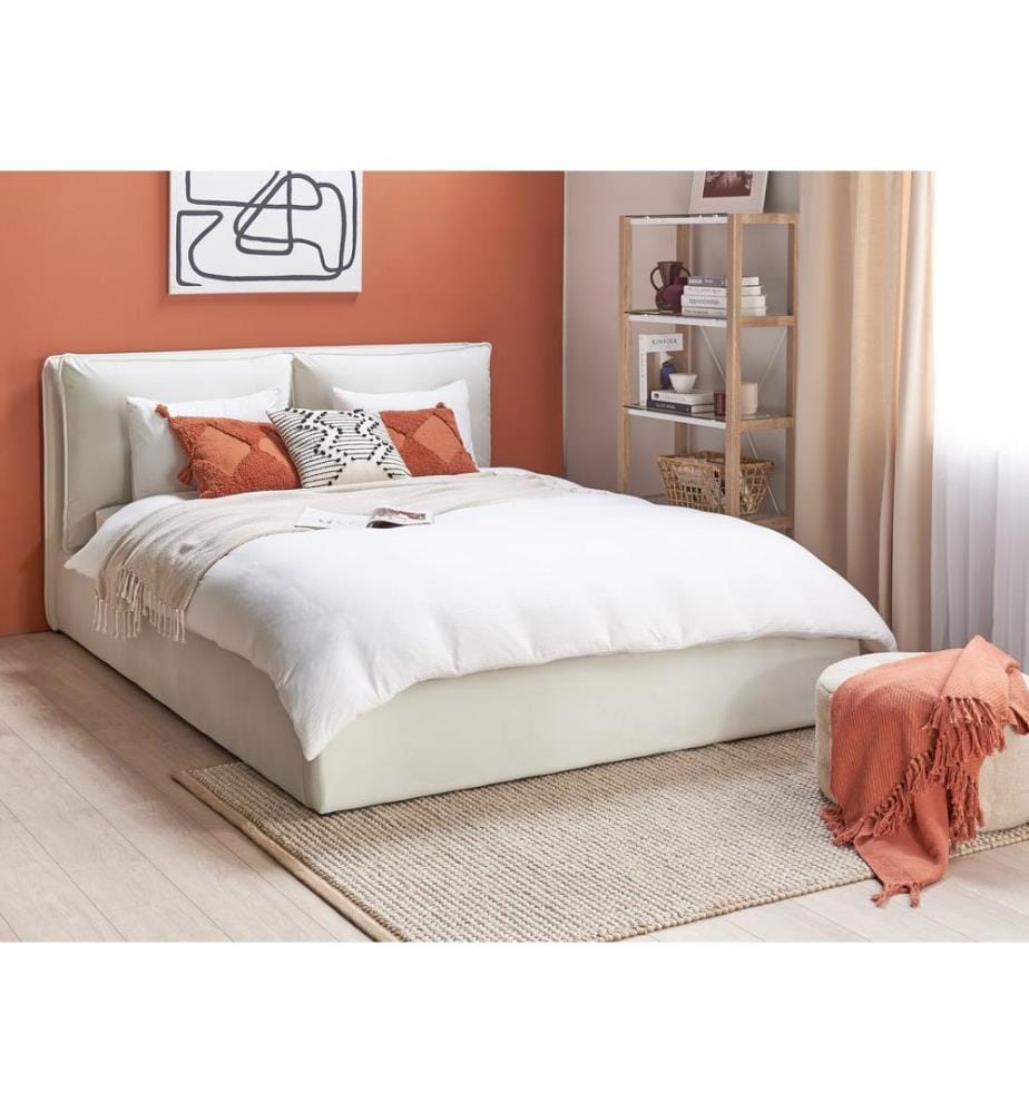 Lit ottoman Velours BAJONNA 160 x 200 cm Blanc cassé