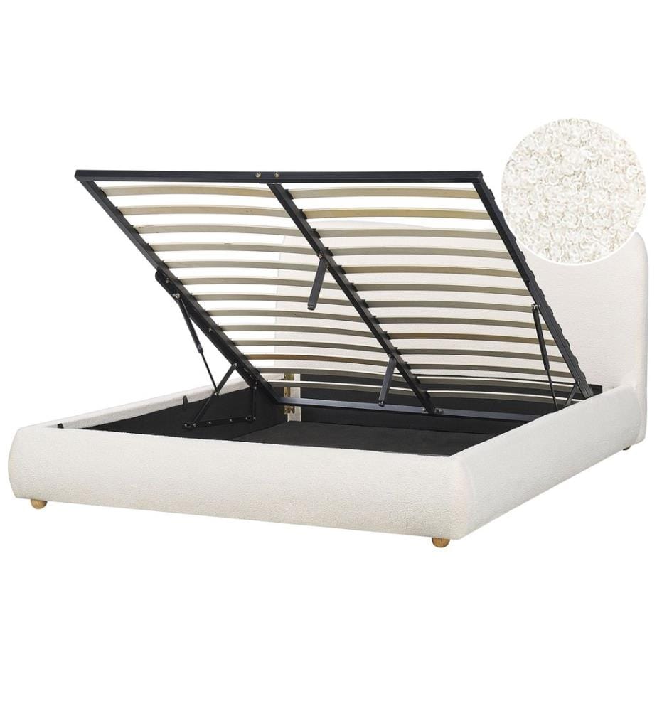 Lit ottoman Bouclé BLAGNAC 160 x 200 cm Blanc cassé
