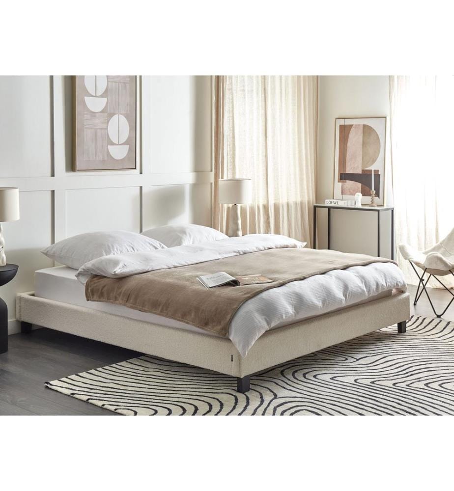 Lit sans tête de lit Bouclé ROANNE 180 x 200 cm Beige clair