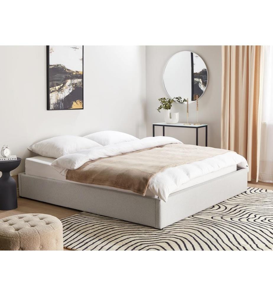 Lit ottoman sans tête de lit Tissu DINAN 180 x 200 cm Gris clair