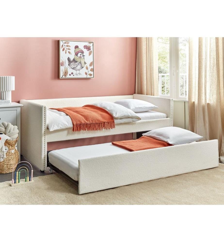 Lit gigogne Bouclé TROYES 90 x 200 cm Beige clair