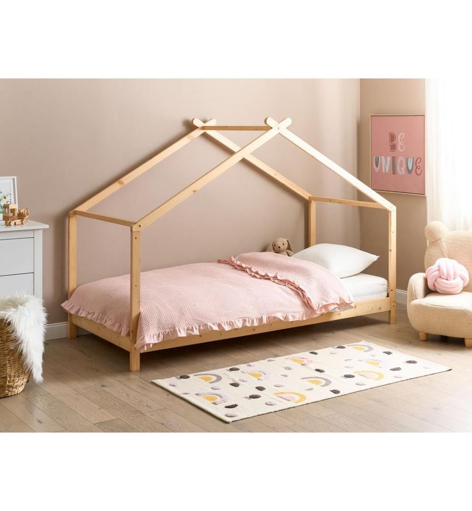 Lit d'enfant Maison Bois de pin ORLU 90 x 200 cm Marron clair