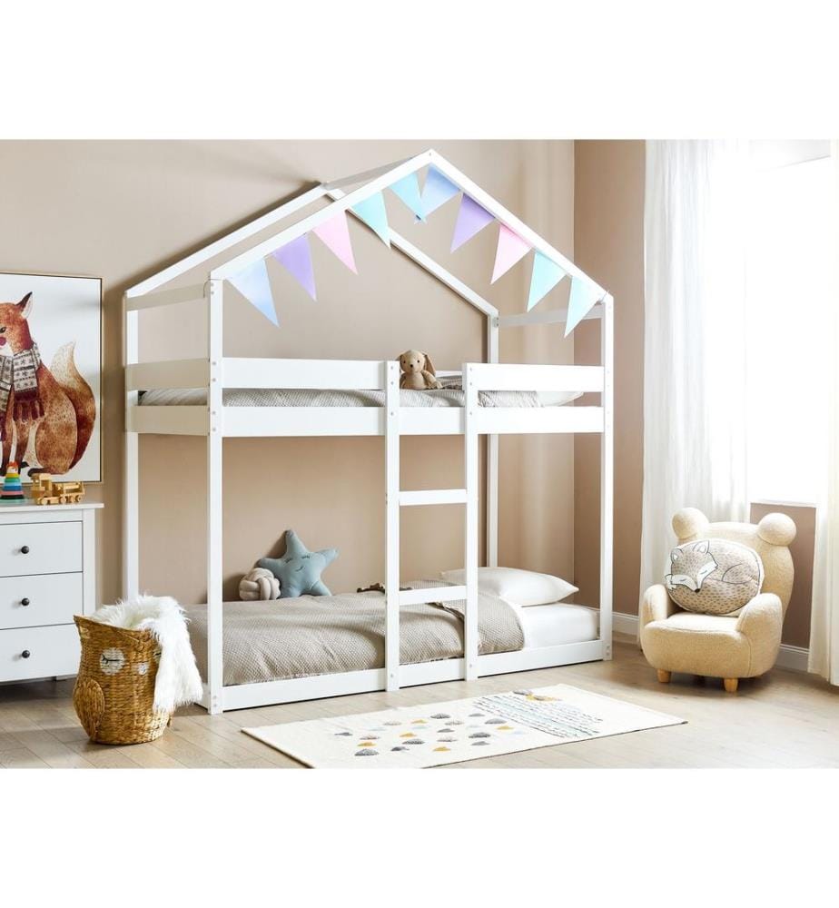 Lit superposé Maison Bois de pin LABATUT 90 x 200 cm Blanc