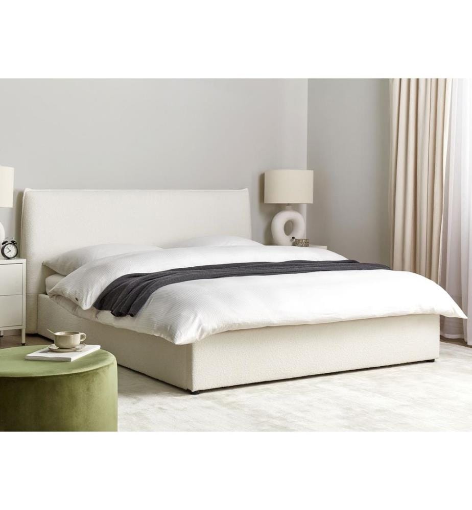 Lit ottoman Bouclé LAVAUR 160 x 200 cm Blanc cassé