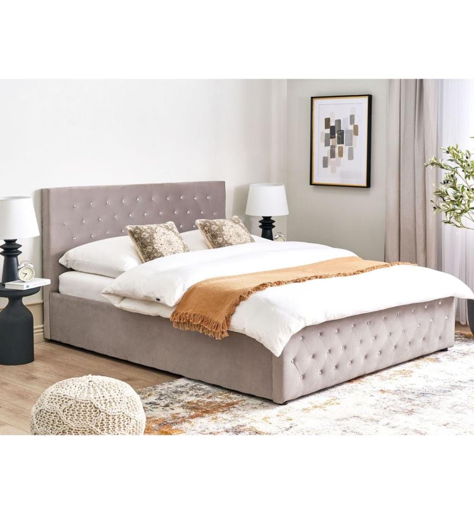 Lit ottoman Velours AMIENS 180 x 200 cm Taupe