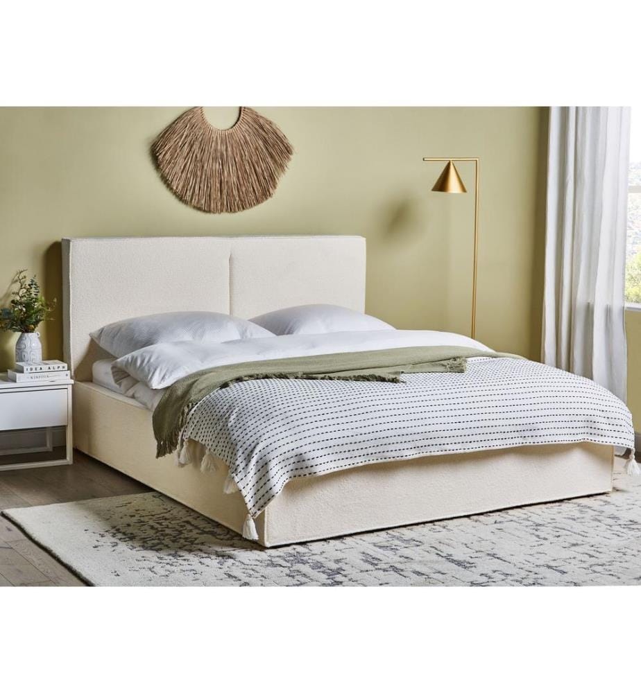Lit ottoman Bouclé MOISSAC 160 x 200 cm Blanc cassé