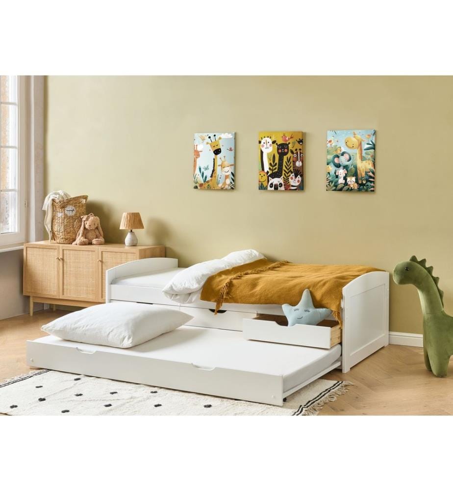 Lit gigogne Bois de pin PETIVILLE 90 x 200 cm Blanc