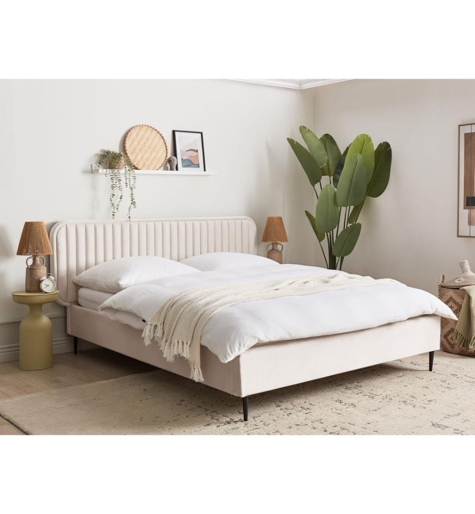 Lit avec sommier Velours BRIN 160 x 200 cm Beige
