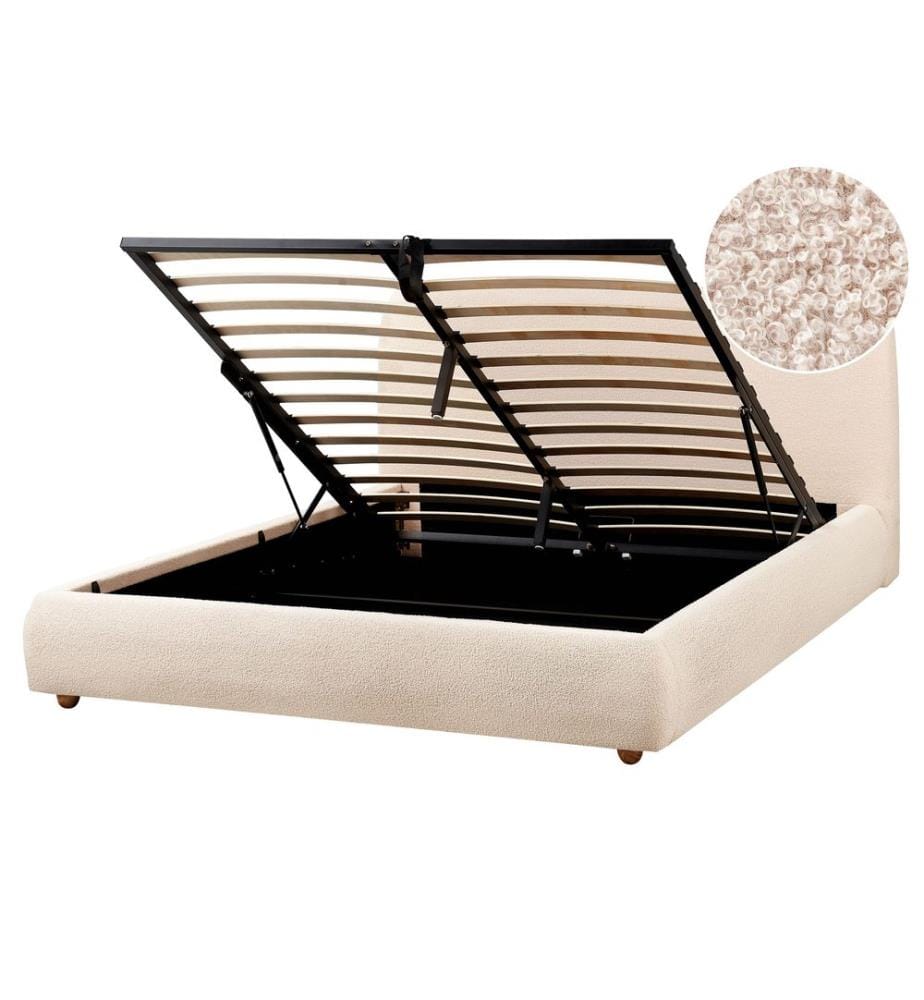 Lit ottoman Bouclé BLAGNAC 160 x 200 cm Beige clair