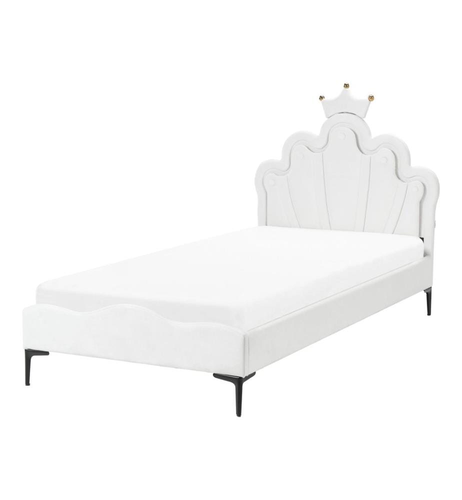 Lit d'enfant Couronne Velours RUBIAN 90 x 200 cm Avec des lumières LEDs Blanc