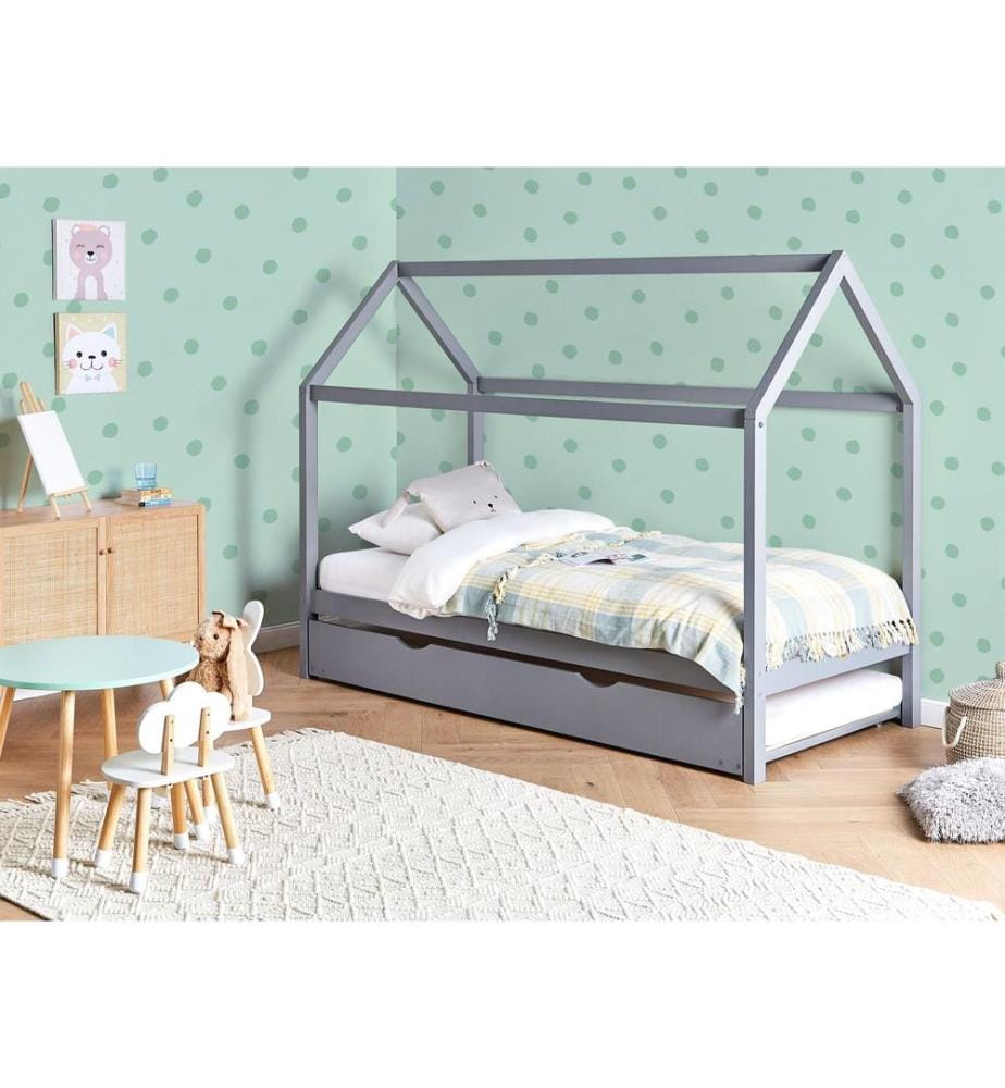 Lit gigogne enfant Bois de pin CRILLON 90 x 200 cm Gris