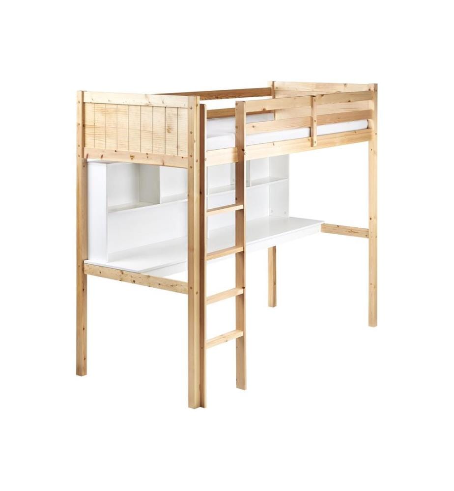 High Sleeper Bed with Desk Pine Wood FOUCAMONT 90 x 200 cm (EU Single) Light Brown