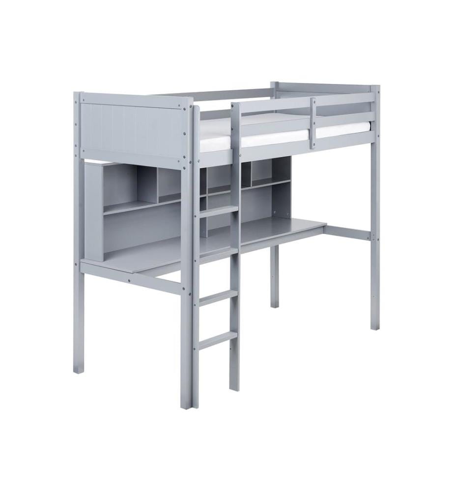 High Sleeper Bed with Desk Pine Wood FOUCAMONT 90 x 200 cm (EU Single) Grey
