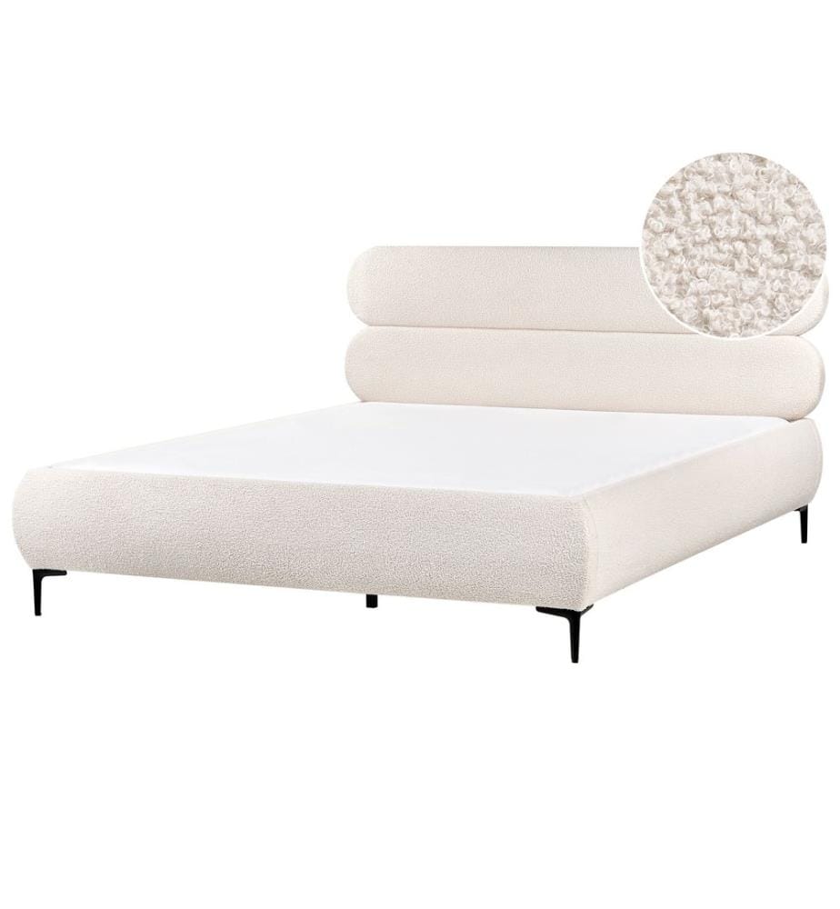 Lit avec sommier Bouclé LESSAY 180 x 200 cm Blanc cassé
