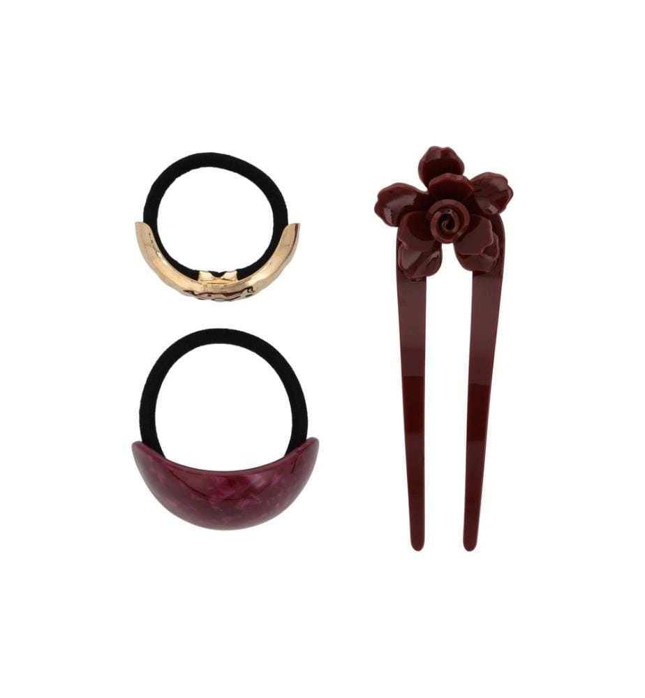Trisa Accessoires - Haargummi und Haarnadel Set Gold/Bordeaux