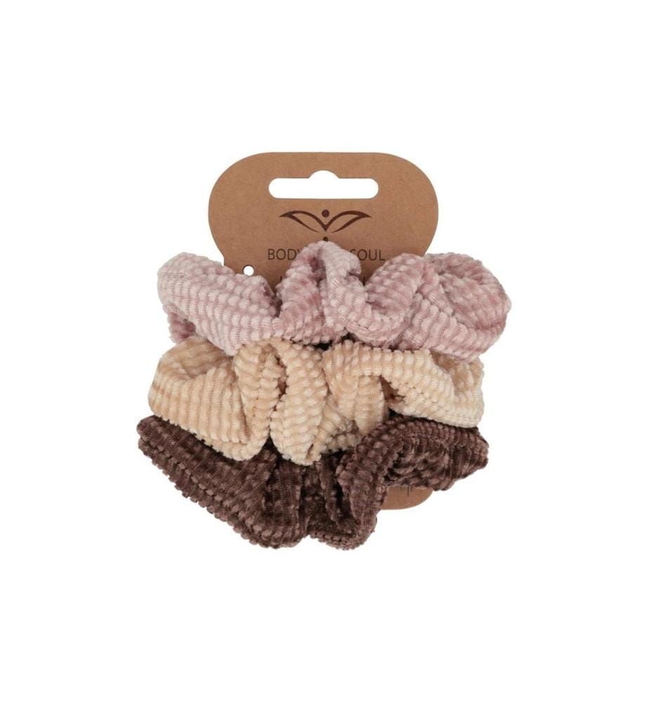 Body Mind Soul scrunchies Yoga – Rose, Beige, Marron 3 pièces