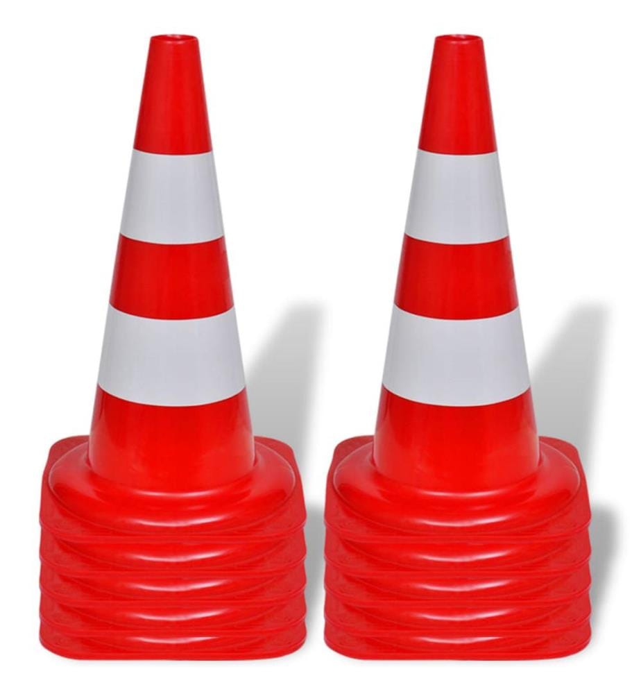 Verkehrskegel 10 Stk. Reflektierend Rot und Weiss 50 cm