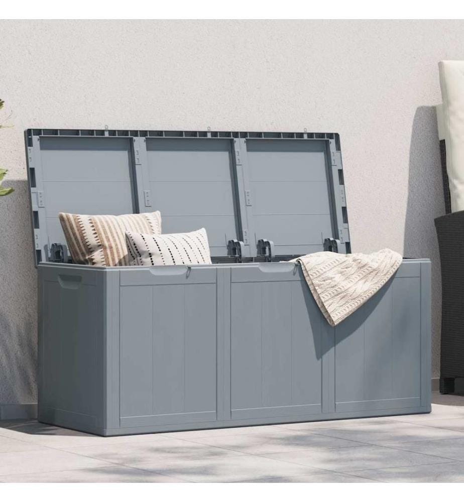 Boîte de rangement de jardin 270 L Gris PP aspect bois