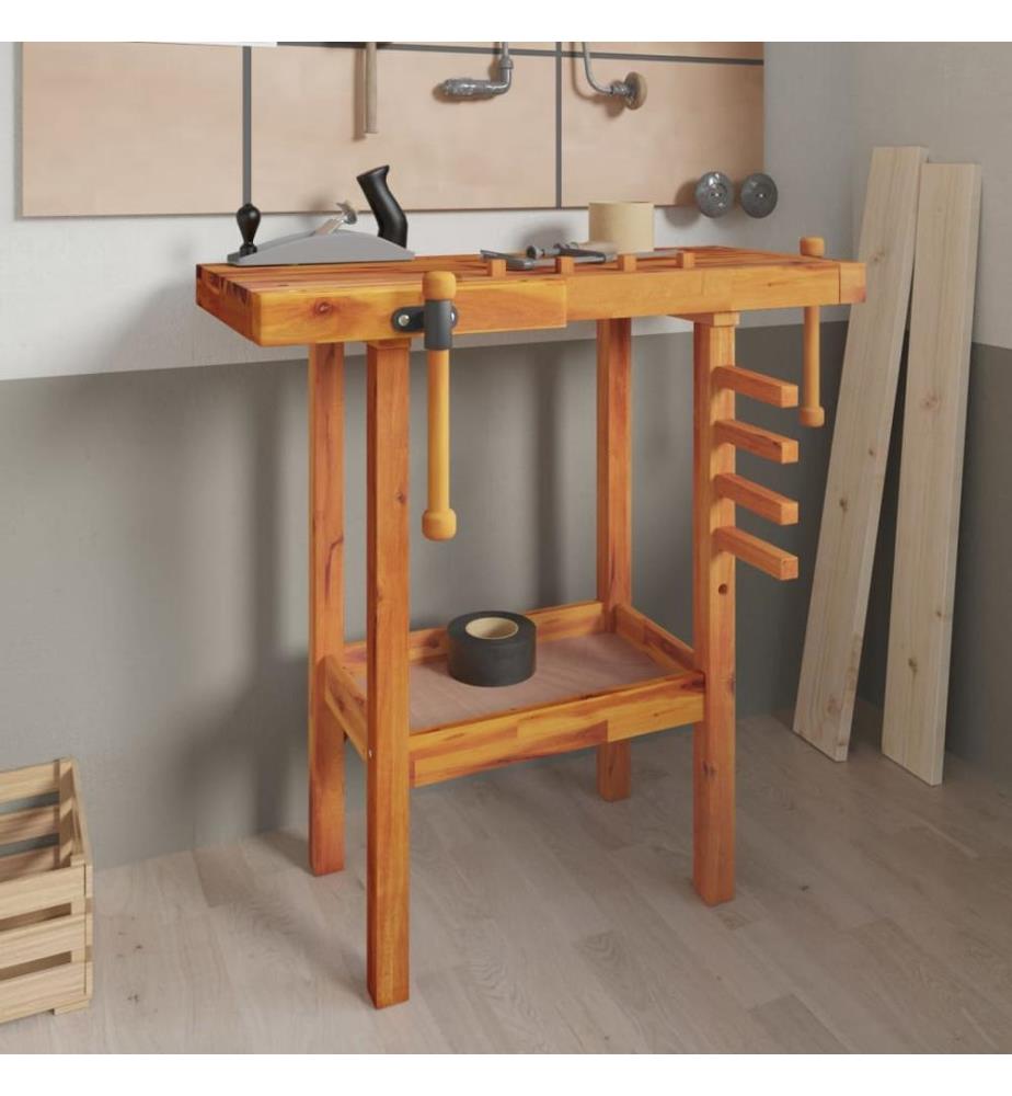 Werkbank mit Schraubstöcken 92x48x83 cm Massivholz Akazie