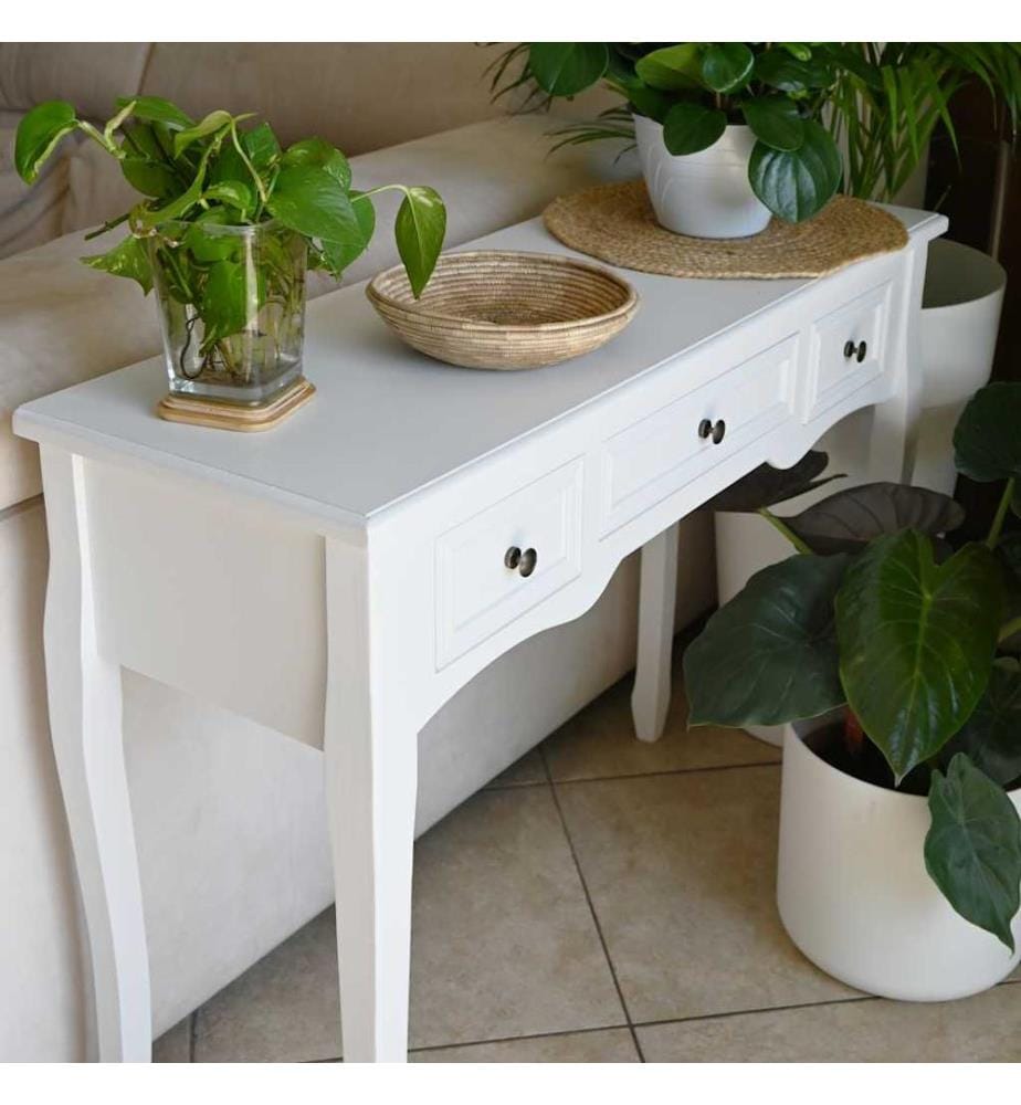 Table de console et coiffeuse avec 3 tiroirs Blanc