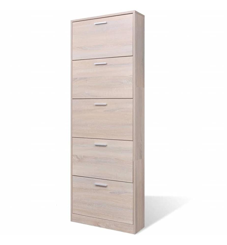 Schuhschrank mit 5 Schuhkippern Holz Eichen-Optik