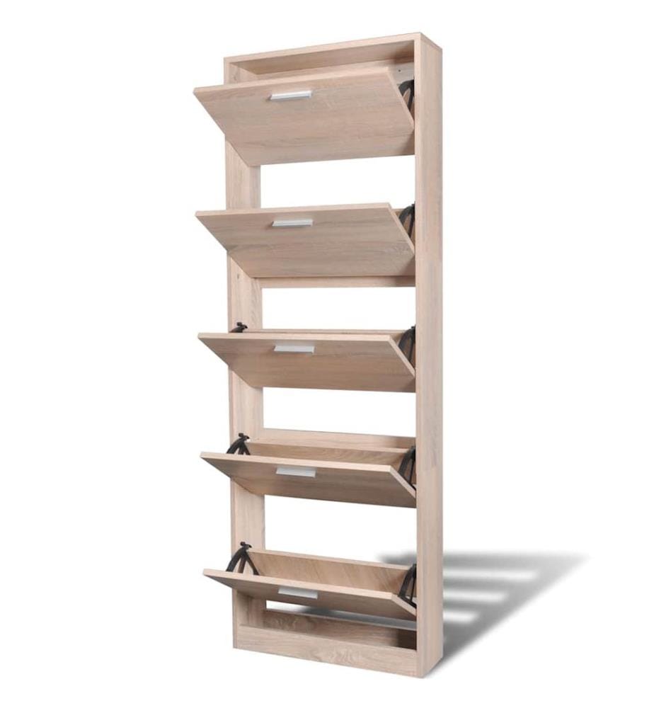 Schuhschrank mit 5 Schuhkippern Holz Eichen-Optik