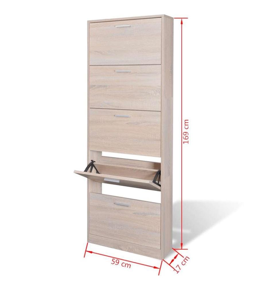 Schuhschrank mit 5 Schuhkippern Holz Eichen-Optik