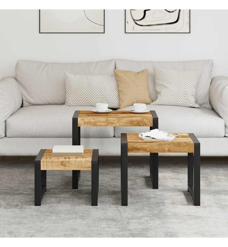 Tables gigognes 3 pcs Bois solide de manguier