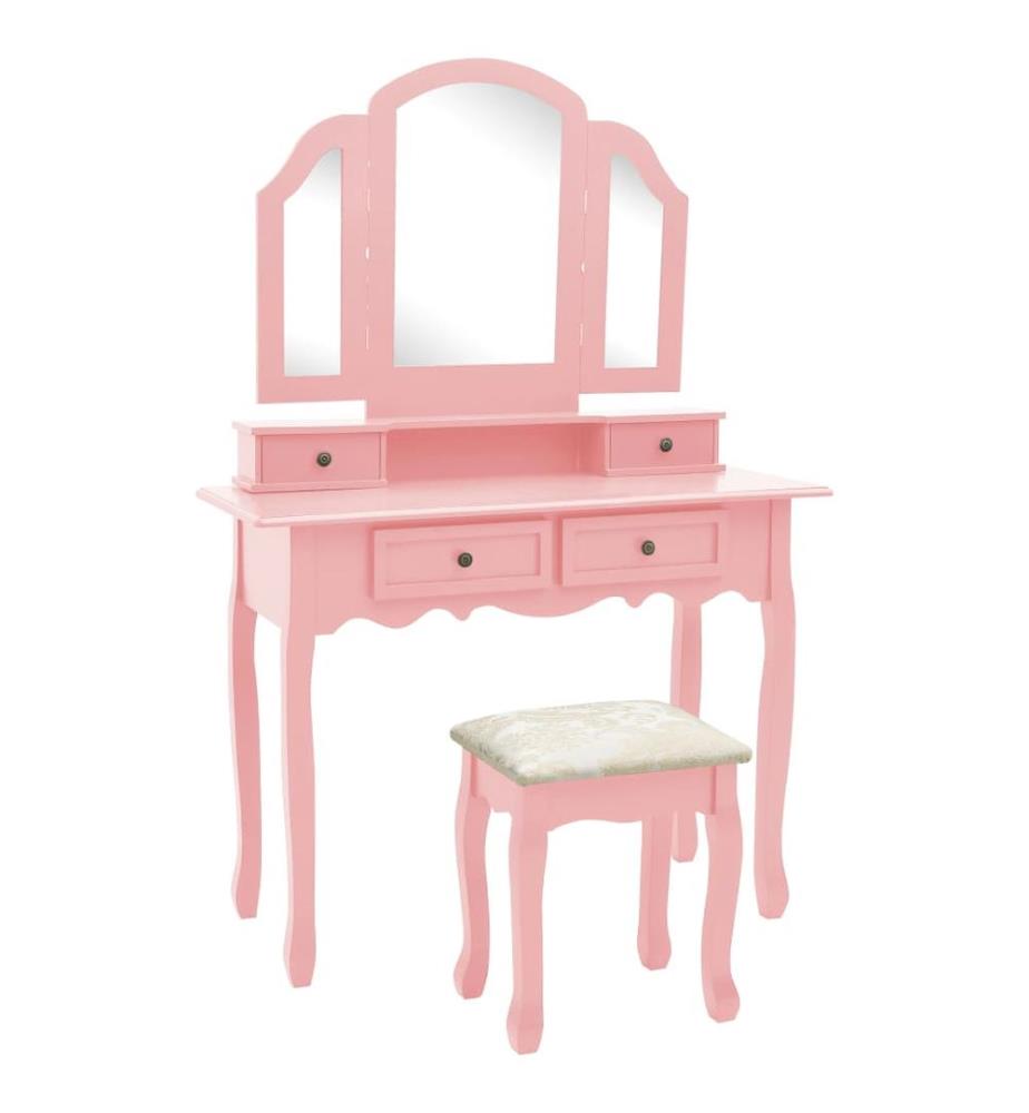 Schminktisch-Set mit Hocker Rosa 100x40x146 cm Paulownia-Holz