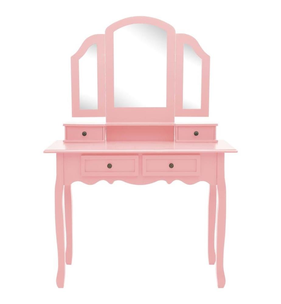 Schminktisch-Set mit Hocker Rosa 100x40x146 cm Paulownia-Holz