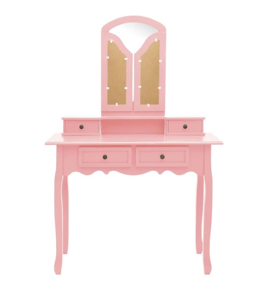 Schminktisch-Set mit Hocker Rosa 100x40x146 cm Paulownia-Holz