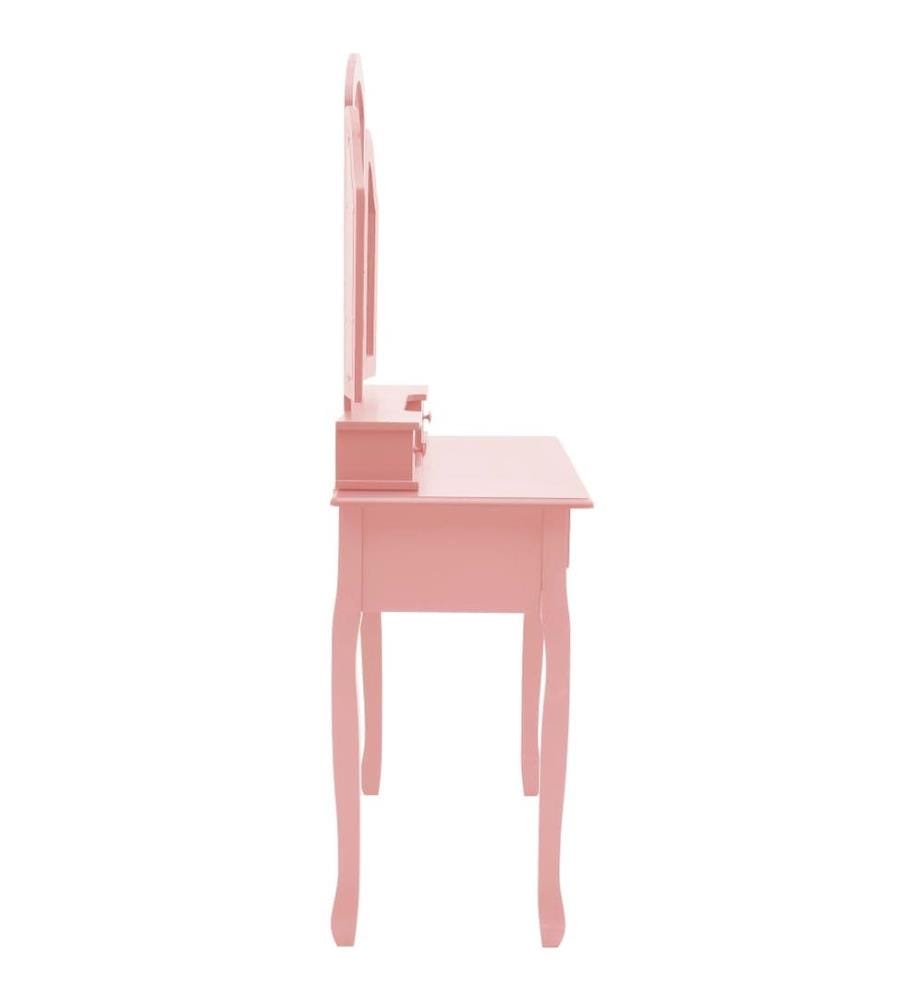 Schminktisch-Set mit Hocker Rosa 100x40x146 cm Paulownia-Holz