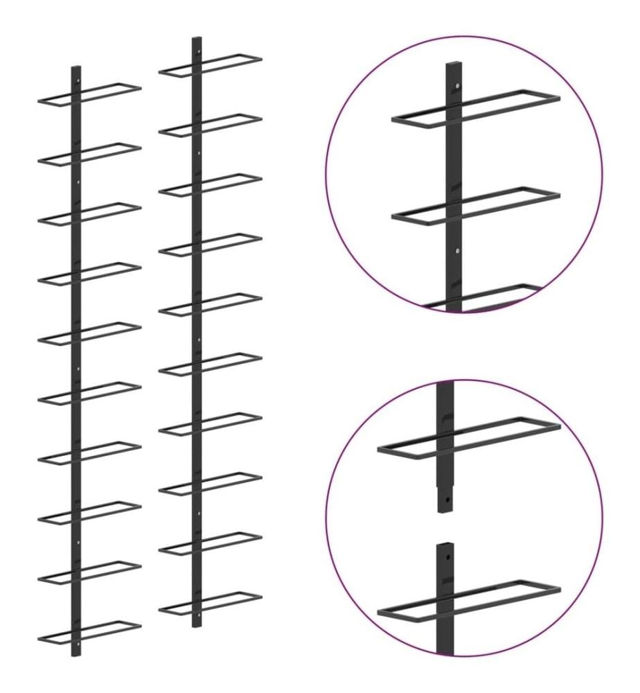 Wand-Weinregale für 20 Flaschen 2 Stk. Schwarz Metall