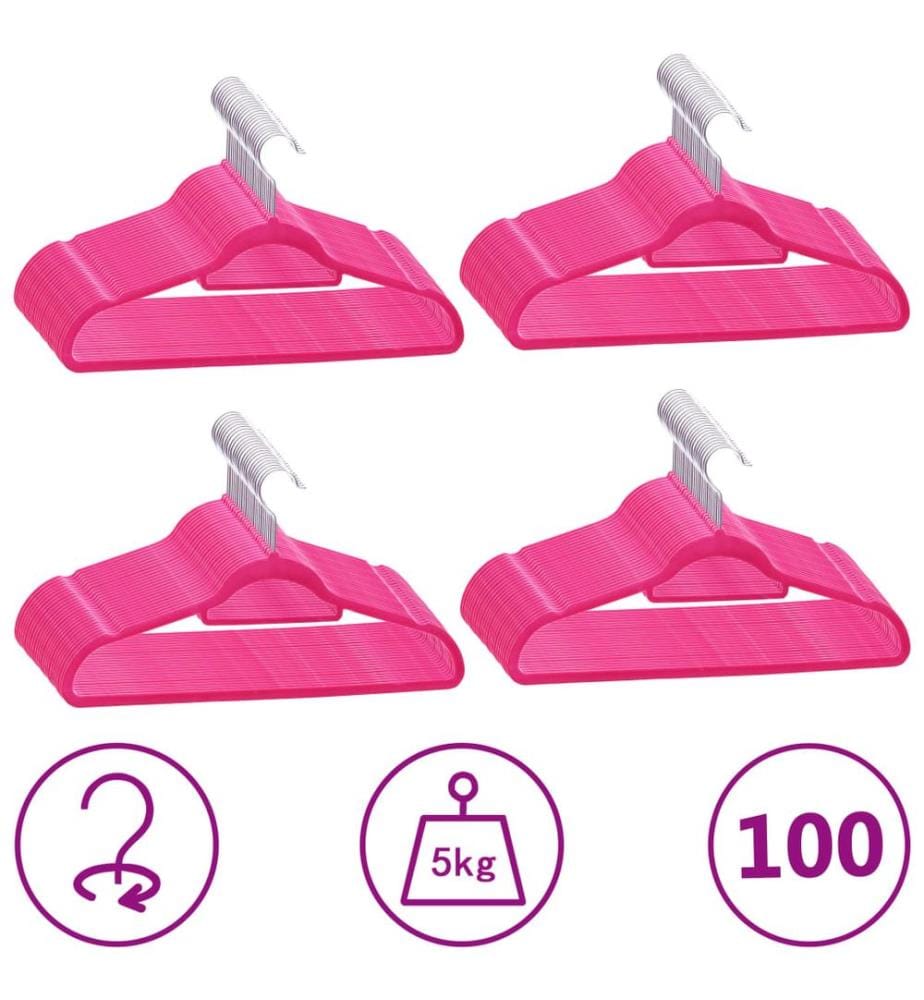 100 Stk. Kleiderbügel-Set Anti-Rutsch Rosa Samt