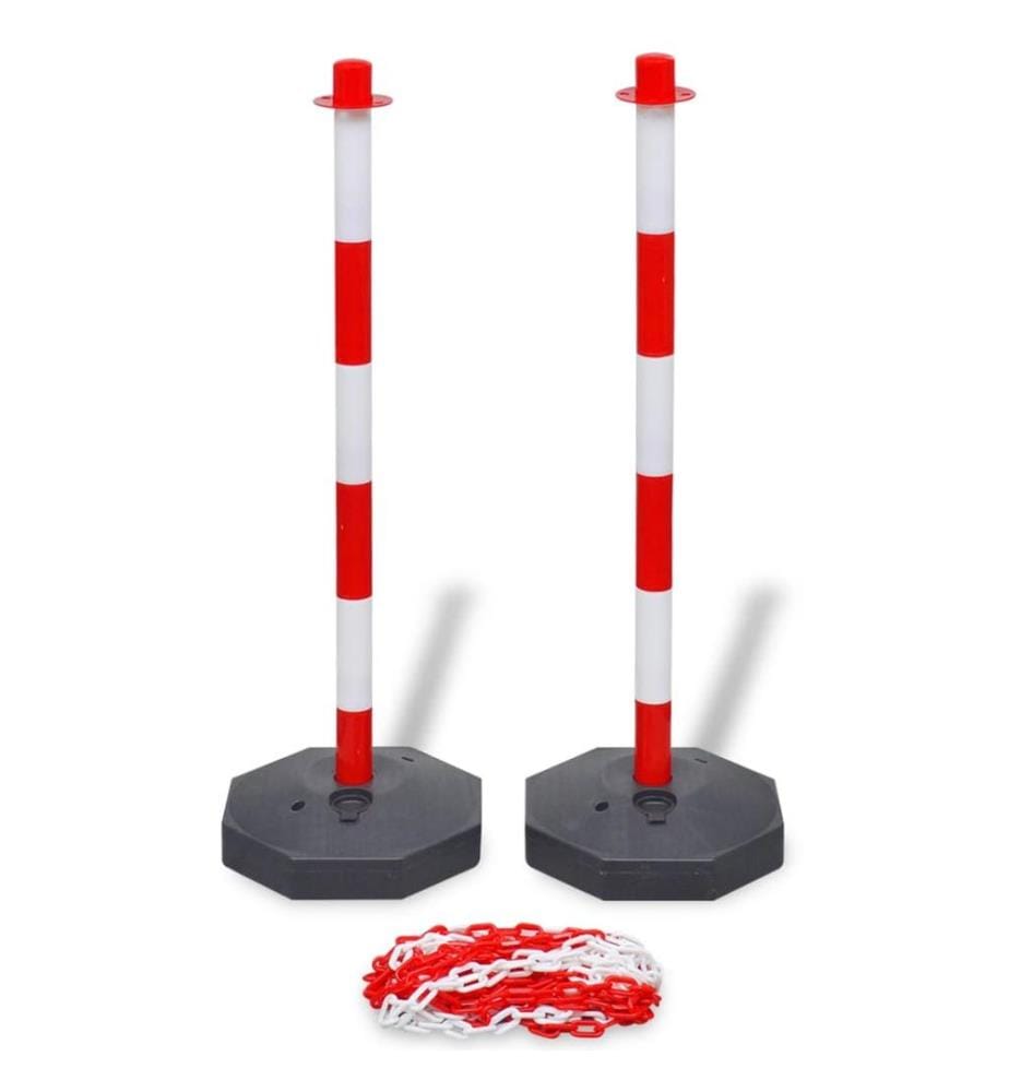 Set von 4 Absperrpfosten und 2 Kunststoff-Ketten von je 10 m