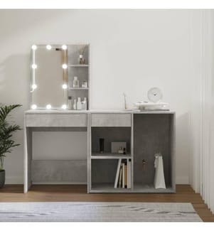 LED-Schminktisch mit Schrank Betongrau Holzwerkstoff