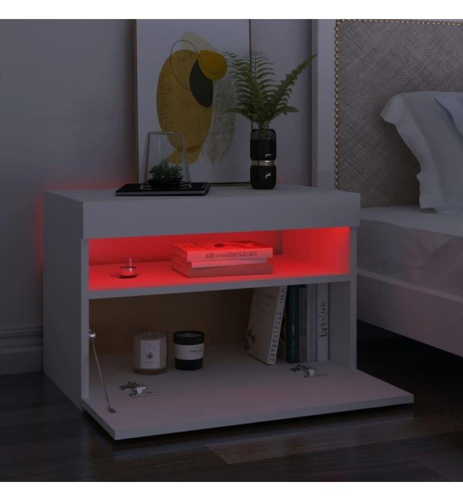 Nachttisch mit LED-Leuchten Weiss 60x35x40 cm Holzwerkstoff