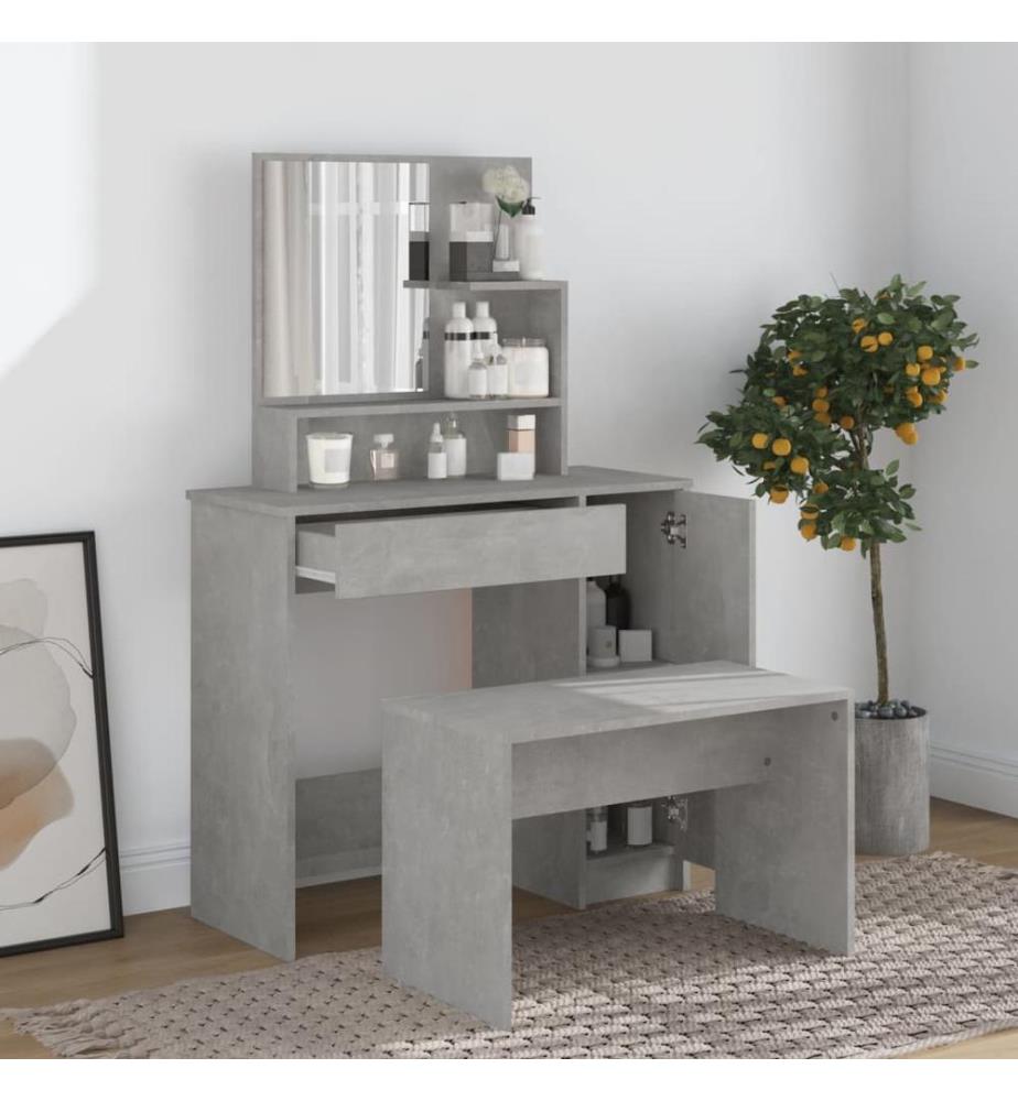 Schminktisch-Set Betongrau 86,5x35x136 cm