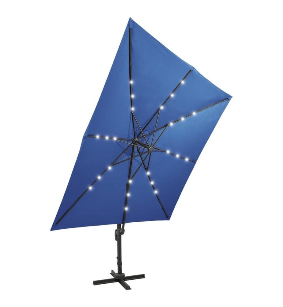Ampelschirm mit LED Azurblau 300 cm