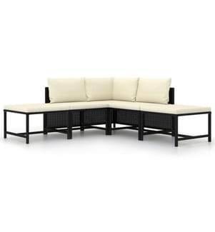 Salon de jardin 5 pcs avec coussins Noir Résine tressée