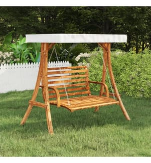 Schaukelgestell mit Dach Creme Bugholz Massiv Teak-Finish