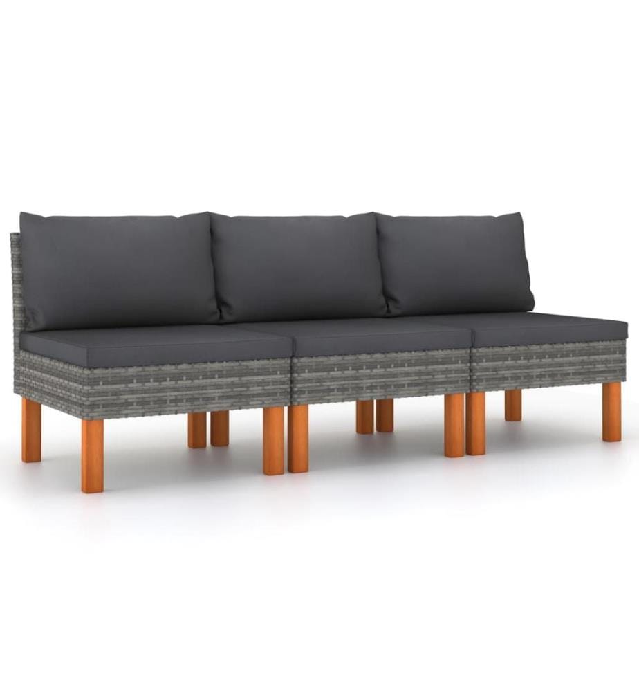 Canapés centraux 3 pcs Résine tressée et bois d'eucalyptus