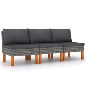 Canapés centraux 3 pcs Résine tressée et bois d'eucalyptus
