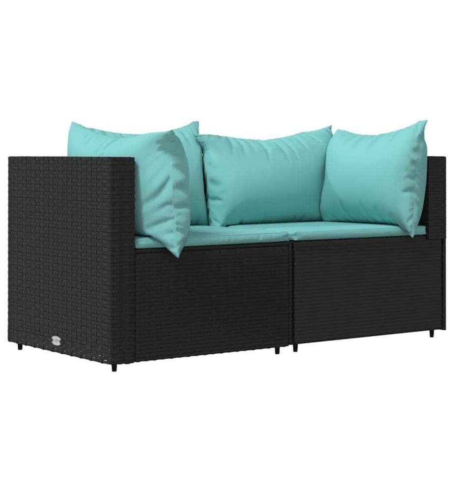 Canapés d'angle de jardin et coussins 2pcs Noir Résine tressée