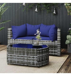 Salon de jardin 3 pcs avec coussins Gris Résine tressée