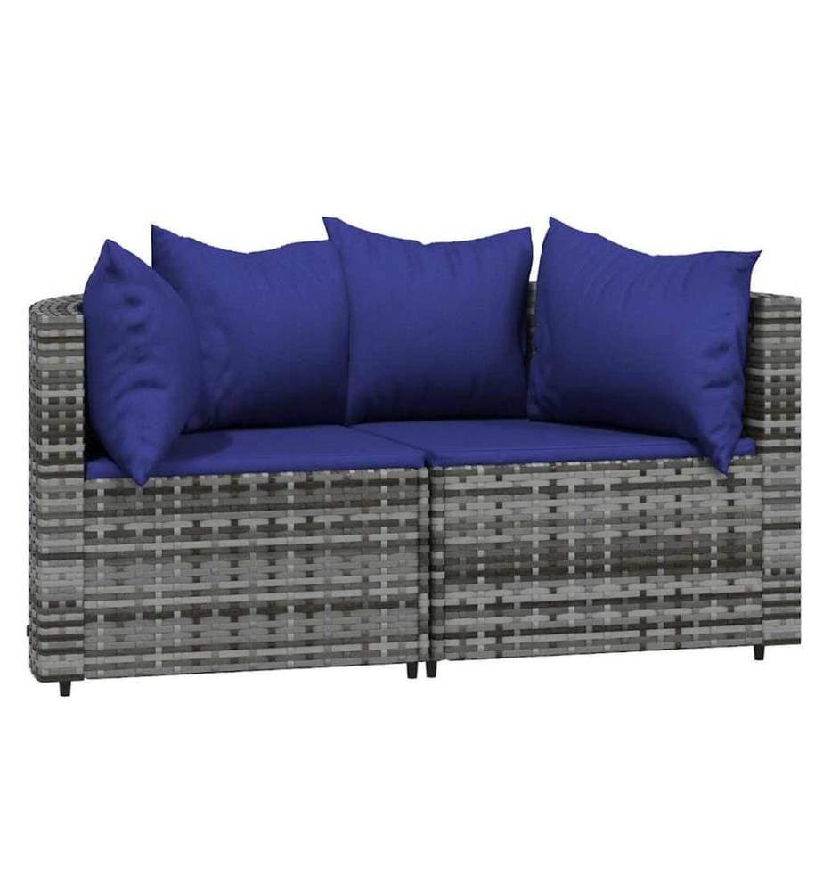 Salon de jardin 3 pcs avec coussins Gris Résine tressée