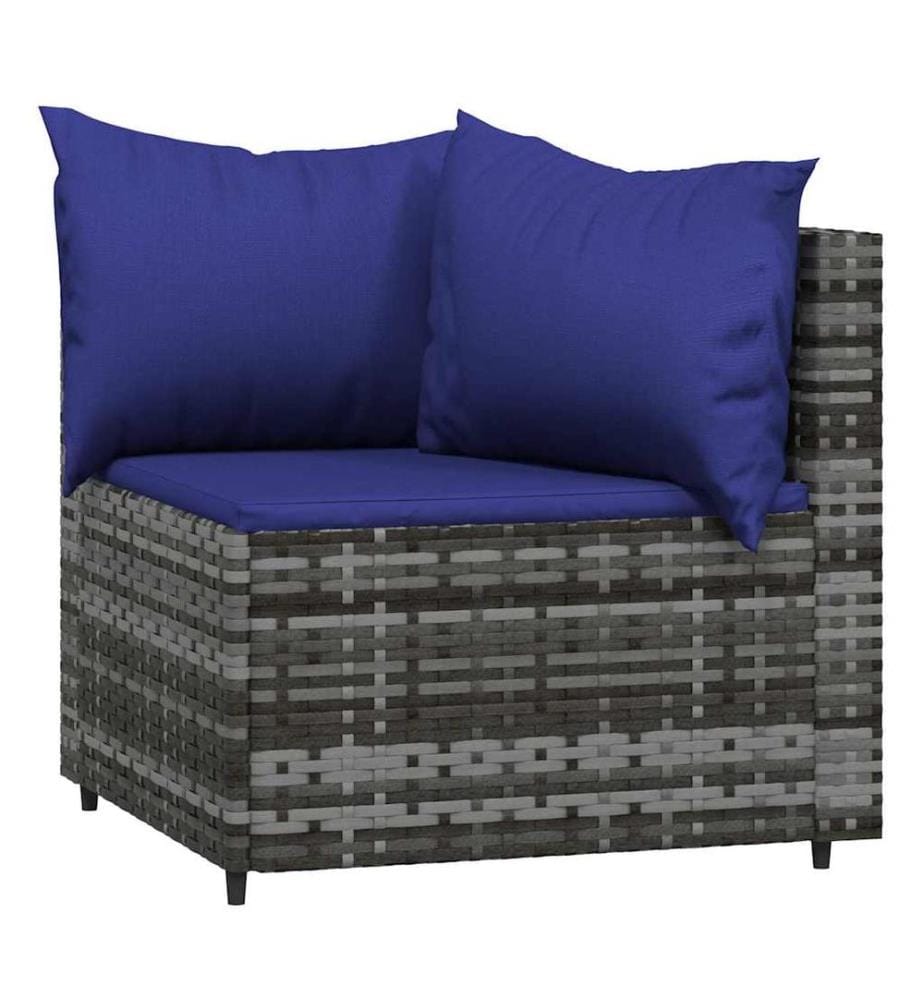 Salon de jardin 3 pcs avec coussins Gris Résine tressée