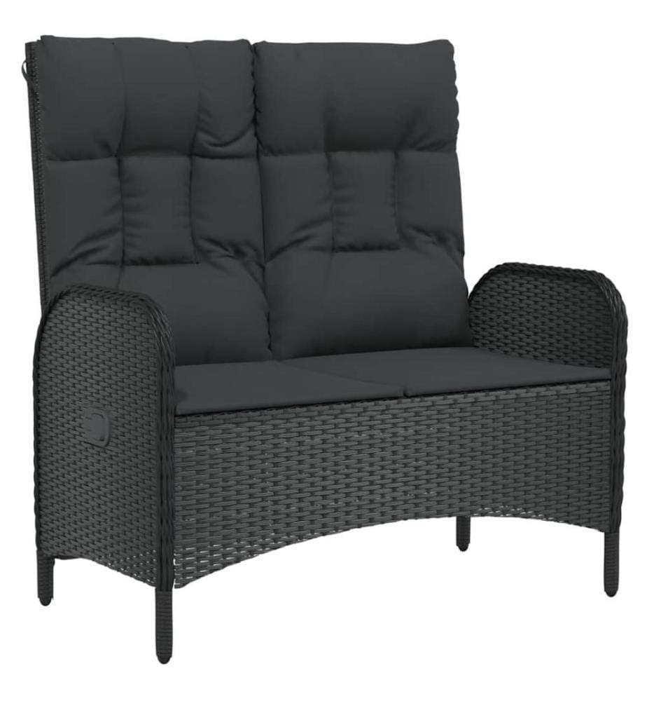 Banc de jardin inclinable avec coussins 107 cm Poly rotin Noir