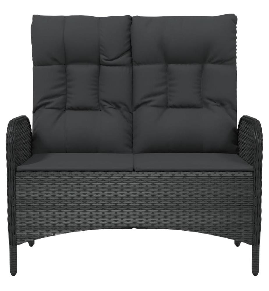 Banc de jardin inclinable avec coussins 107 cm Poly rotin Noir